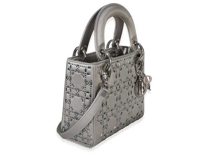 Mini borsa Lady Dior in raso grigio con cristalli Cannage Christian Dior Marrone - vista 4