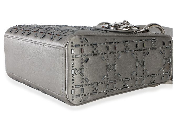 Mini borsa Lady Dior in raso grigio con cristalli Cannage Christian Dior Marrone - vista 5