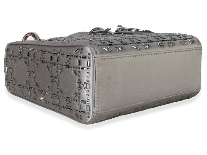 Mini borsa Lady Dior in raso grigio con cristalli Cannage Christian Dior Marrone - vista 6