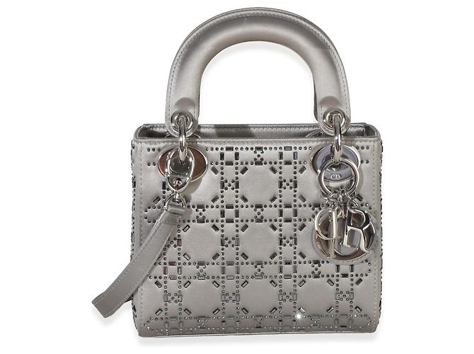 Mini borsa Lady Dior in raso grigio con cristalli Cannage Christian Dior Marrone - vista 7