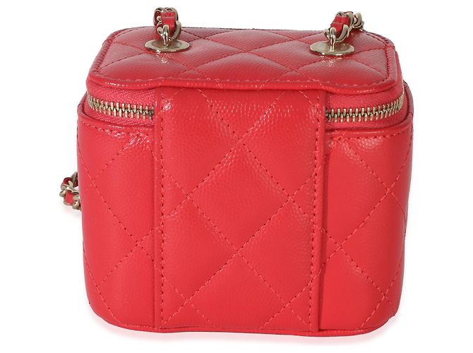 Mini Vanity Case Chanel in pelle caviar matelassé rossa Rosso - vista 2