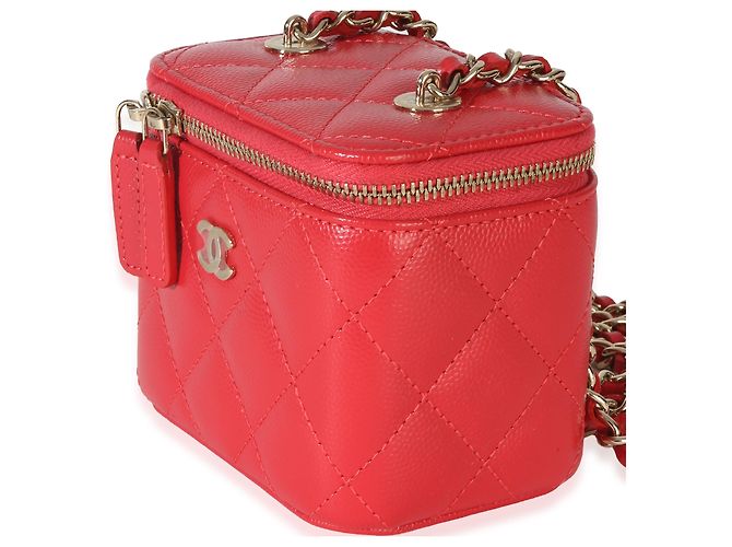 Mini Vanity Case Chanel in pelle caviar matelassé rossa Rosso - vista 3