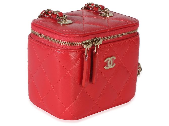 Mini Vanity Case Chanel in pelle caviar matelassé rossa Rosso - vista 4