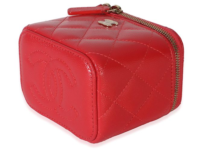 Mini Vanity Case Chanel in pelle caviar matelassé rossa Rosso - vista 6