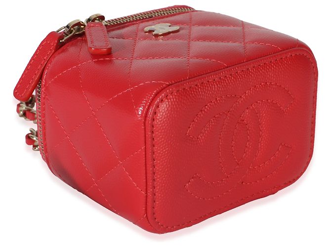 Mini Vanity Case Chanel in pelle caviar matelassé rossa Rosso - vista 7