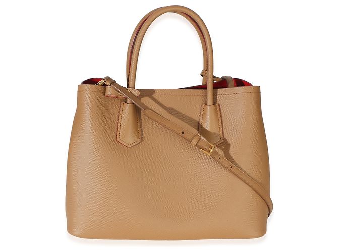 Prada Caramel Red Saffiano Medium Cuir Tote Castaño - vista 2