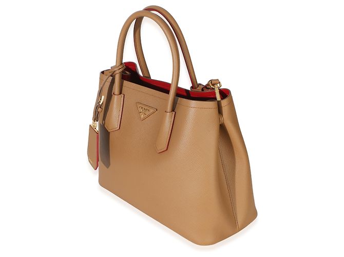 Prada Caramel Red Saffiano Medium Cuir Tote Castaño - vista 3