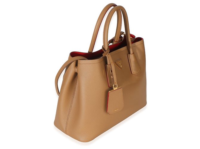 Prada Caramel Red Saffiano Medium Cuir Tote Castaño - vista 4
