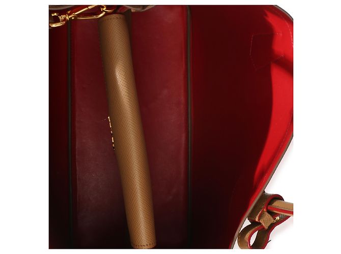 Prada Caramel Red Saffiano Medium Cuir Tote Castaño - vista 5