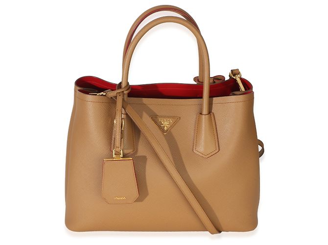 Prada Caramel Red Saffiano Medium Cuir Tote Castaño - vista 8