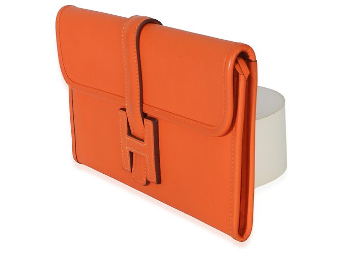 Clutch Hermès Orange Swift Jige Duo Arancione - vista 3