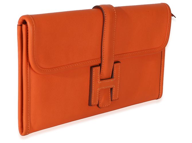Clutch Hermès Orange Swift Jige Duo Arancione - vista 4