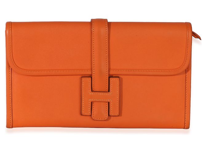 Clutch Hermès Orange Swift Jige Duo Arancione - vista 8