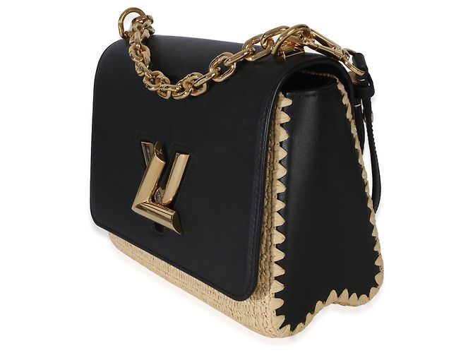 Borsa a tracolla Louis Vuitton Twist MM in pelle di vitello e rafia nera Nero - vista 3