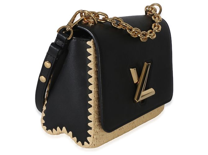 Borsa a tracolla Louis Vuitton Twist MM in pelle di vitello e rafia nera Nero - vista 4