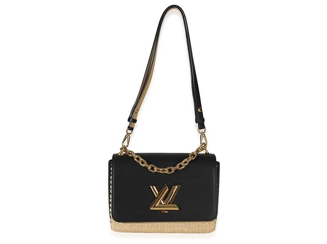 Borsa a tracolla Louis Vuitton Twist MM in pelle di vitello e rafia nera Nero - vista 5