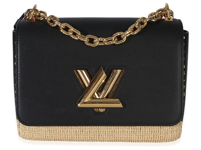 Borsa a tracolla Louis Vuitton Twist MM in pelle di vitello e rafia nera Nero - vista 8