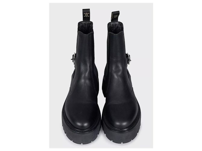 Céline Botas Celine de cuero negro con hebilla plateada - EU 39 de segunda mano - vista 2