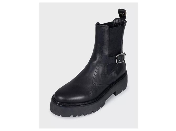Céline Botas Celine de cuero negro con hebilla plateada - EU 39 de segunda mano - vista 3