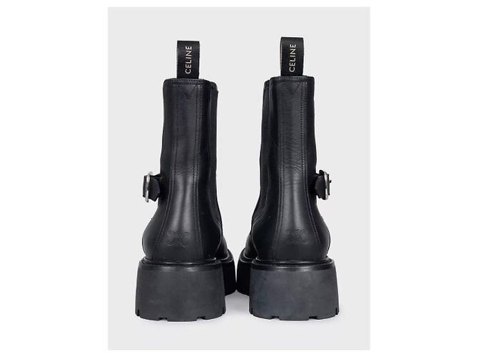 Céline Botas Celine de cuero negro con hebilla plateada - EU 39 de segunda mano - vista 4
