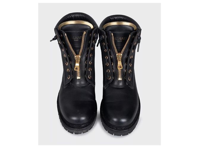 Balmain Black Leather Boots with Gold-Tone Hardware Sz.39 Pre-owned - view 2