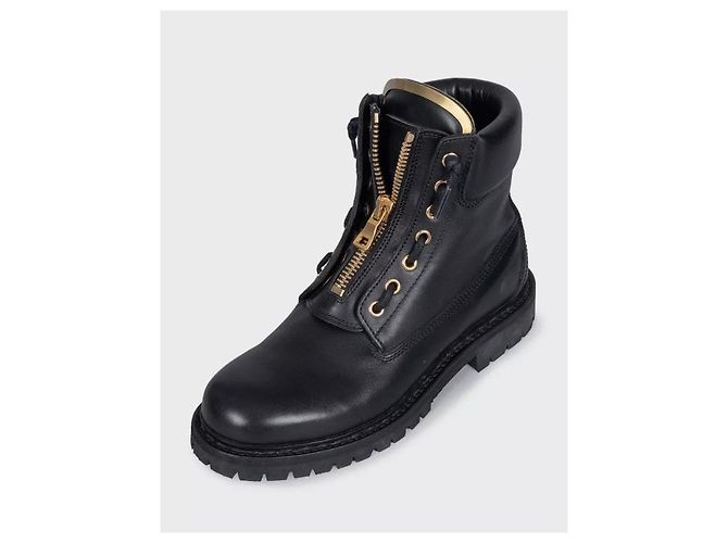 Balmain Black Leather Boots with Gold-Tone Hardware Sz.39 Pre-owned - view 3