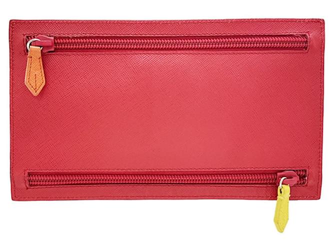 Pouch Triangle Prada in pelle Saffiano Nero Bianco Rosso Multicolore Arancione Giallo - vista 2