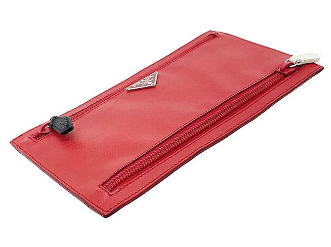 Pouch Triangle Prada in pelle Saffiano Nero Bianco Rosso Multicolore Arancione Giallo - vista 4