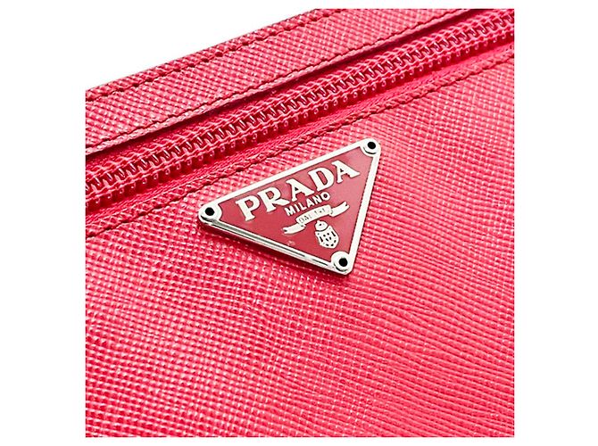 Pouch Triangle Prada in pelle Saffiano Nero Bianco Rosso Multicolore Arancione Giallo - vista 5