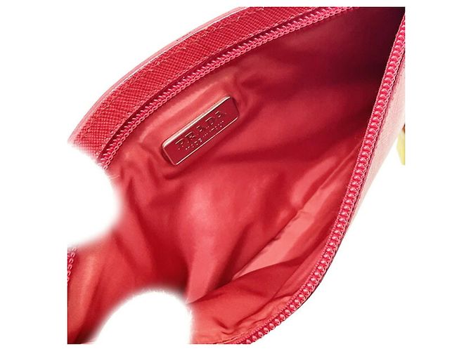 Pouch Triangle Prada in pelle Saffiano Nero Bianco Rosso Multicolore Arancione Giallo - vista 8