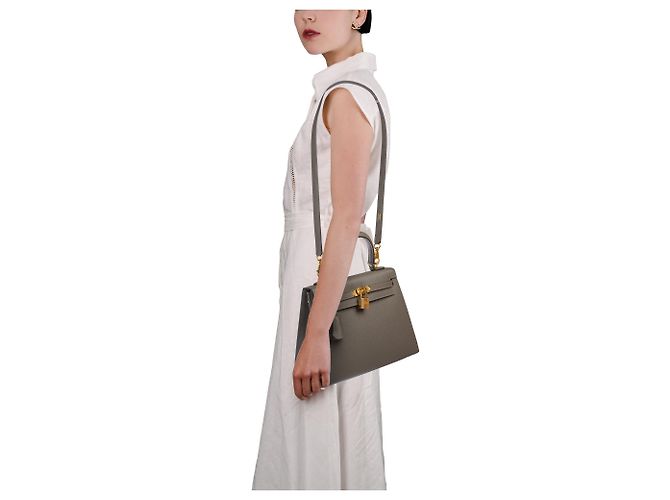 Hermès Borsa HERMES Kelly 25 in Pelle Grigia - 103810 Grigio - vista 13