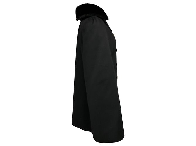Fendi Black Double Breasted Wool Cape Coat with Mink Fur Collar - view 2