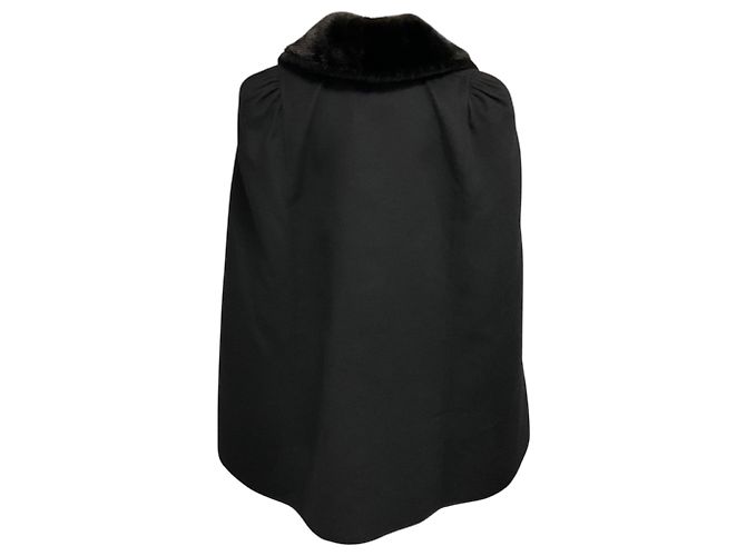 Fendi Black Double Breasted Wool Cape Coat with Mink Fur Collar - view 3