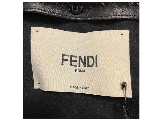 Fendi Black Double Breasted Wool Cape Coat with Mink Fur Collar - view 4