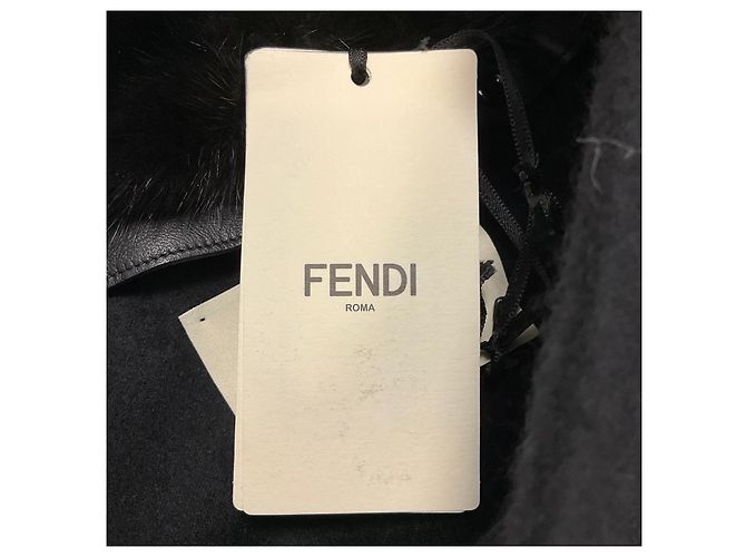 Fendi Black Double Breasted Wool Cape Coat with Mink Fur Collar - view 6
