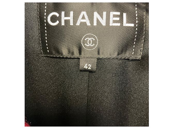 Abrigo de tweed largo medio cruzado Chanel Rojo / Azul / Negro Multi con botones logo CC - vista 4