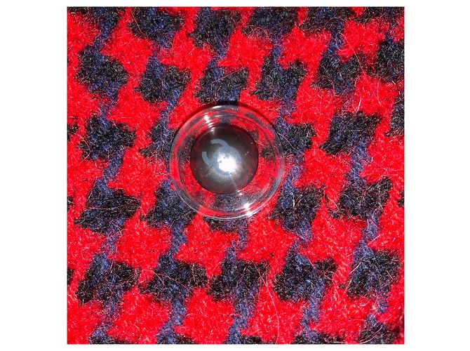 Abrigo de tweed largo medio cruzado Chanel Rojo / Azul / Negro Multi con botones logo CC - vista 7