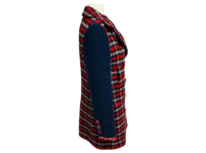 Chanel Red / Navy Blue Multi 2017 Double Breasted Wool Tweed Coat with CC Logo Buttons Multiple colors - view 2