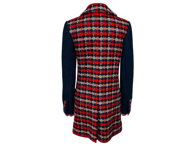 Chanel Red / Navy Blue Multi 2017 Double Breasted Wool Tweed Coat with CC Logo Buttons Multiple colors - view 3