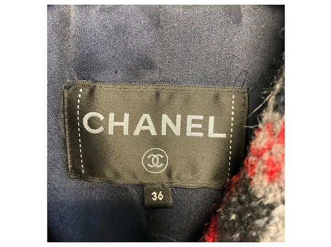 Chanel Red / Navy Blue Multi 2017 Double Breasted Wool Tweed Coat with CC Logo Buttons Multiple colors - view 4