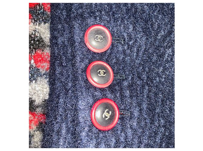 Chanel Red / Navy Blue Multi 2017 Double Breasted Wool Tweed Coat with CC Logo Buttons Multiple colors - view 7