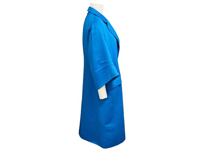 Christian Dior Blue Button Front Wool and Angora Coat - view 2