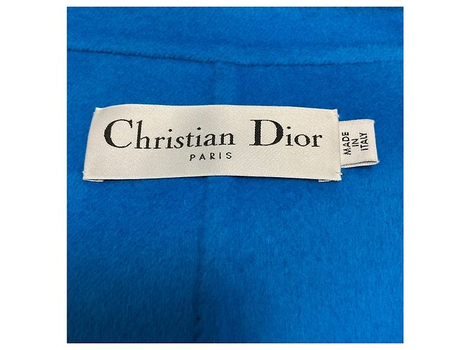 Christian Dior Blue Button Front Wool and Angora Coat - view 4