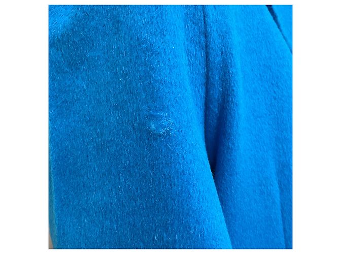 Christian Dior Blue Button Front Wool and Angora Coat - view 6