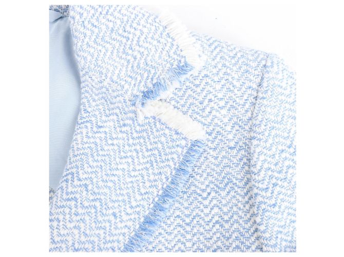 Autre Marque Eleventy einreihiger Blazer mit Fransen in Hellblau, Größe 38 IT - Ansicht 14