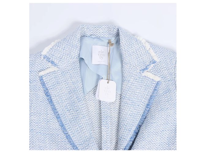 Autre Marque Eleventy einreihiger Blazer mit Fransen in Hellblau, Größe 38 IT - Ansicht 2