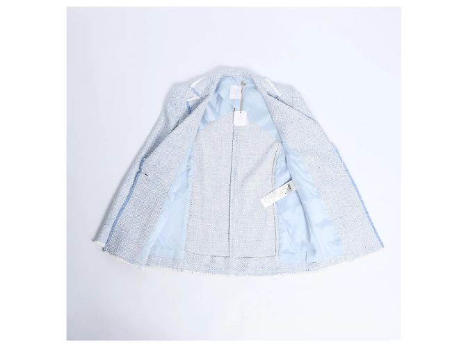 Autre Marque Eleventy einreihiger Blazer mit Fransen in Hellblau, Größe 38 IT - Ansicht 5