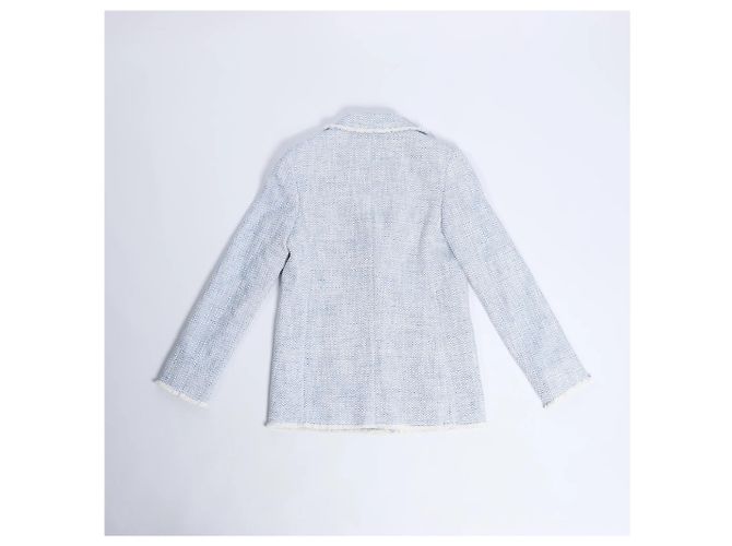 Autre Marque Eleventy einreihiger Blazer mit Fransen in Hellblau, Größe 38 IT - Ansicht 6