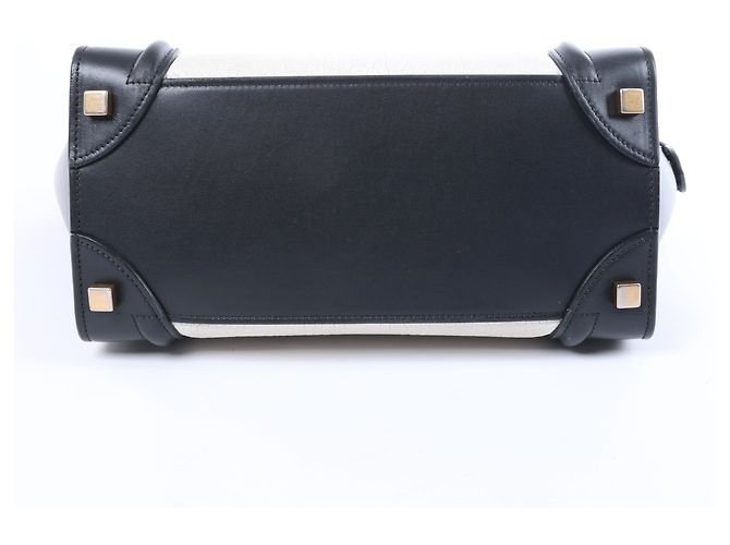 Céline Borsa a mano Celine Luggage Micro in pelle Nero x Bianco - vista 12