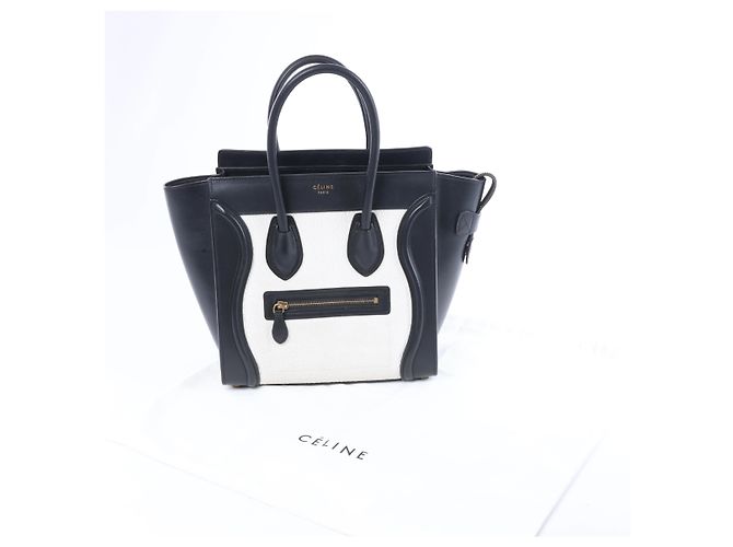 Céline Borsa a mano Celine Luggage Micro in pelle Nero x Bianco - vista 15